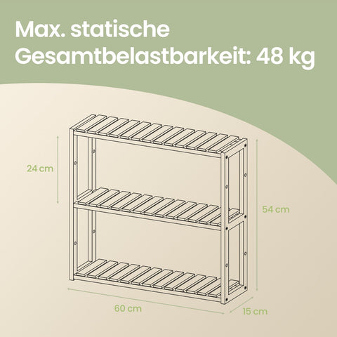 Rootz Bamboo Bathroom Shelf - Plant Shelf - Adjustable Shelving Unit - Scratch Protection - 60cm x 54cm x 15cm