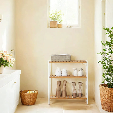 Rootz Bamboo Shelf - Natural Storage Unit - White Organizer - Eco-Friendly - 60 x 26 x 66 cm