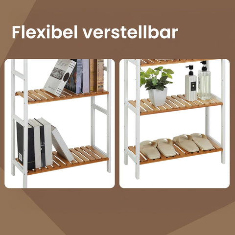 Rootz Bamboo Shelf - Natural Storage Unit - White Organizer - Eco-Friendly - 60 x 26 x 66 cm