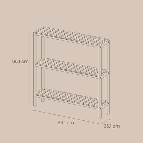 Rootz Bamboo Shelf - Natural Storage Unit - White Organizer - Eco-Friendly - 60 x 26 x 66 cm