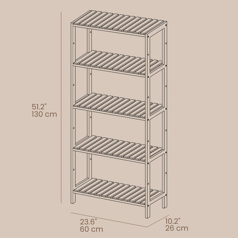 Rootz Bamboo Bathroom Shelf - Kitchen Shelf - Adjustable Storage - Space-Saving Design - 60cm x 26cm x 130cm
