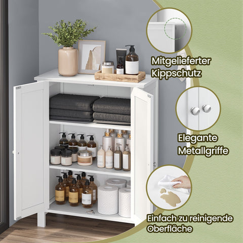 Rootz Bathroom Cabinet - Free-Standing Storage Cabinet - White MDF - Space-Saving Design - 60cm x 80cm x 30cm