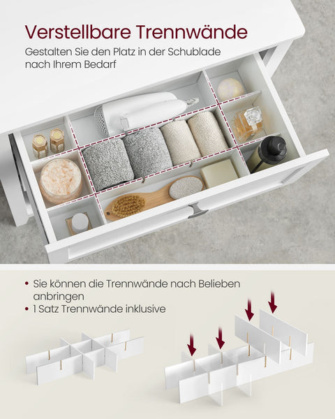 Rootz Bathroom Storage - Vanity Organizer - Cabinet with Adjustable Shelves - Cloud White - 60cm x 40cm x 80cm