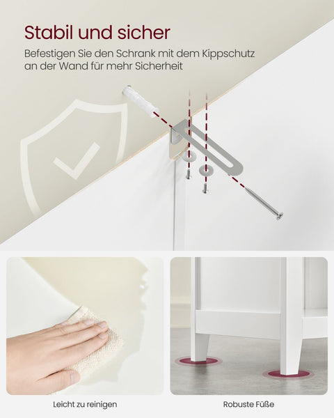 Rootz Bathroom Storage - Vanity Organizer - Cabinet with Adjustable Shelves - Cloud White - 60cm x 40cm x 80cm