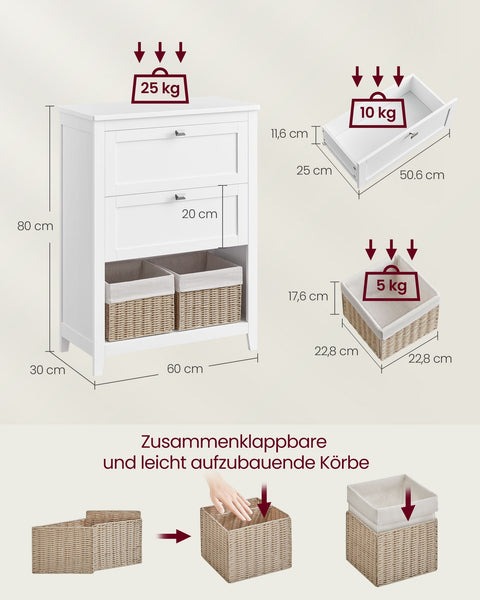 Rootz Bathroom Furniture - Storage Unit - Organizer - Adjustable Dividers - Cloud White - 60cm x 30cm x 90cm