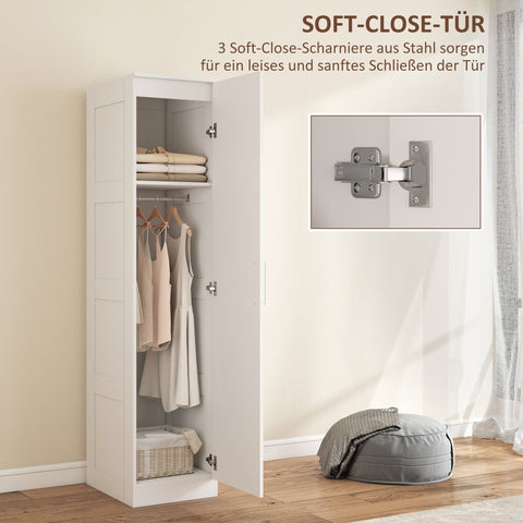 Rootz White Wardrobe Cabinet - Multi-Purpose Closet - Bedroom Storage Unit - Soft-Close Door - 40 x 52 x 180 cm