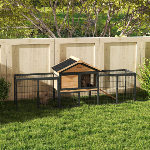 Rootz 2 Level Rabbit Stable - Double-Deck House - Outdoor Pet Enclosure - Weatherproof, Easy Clean - 217cm x 53cm x 86cm
