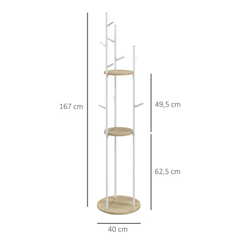 Rootz Coat Stand - Clothes Rack - Hat Tree - 9 Hooks & 2 Shelves - Modern Elegance - Ø 40 x 167 cm
