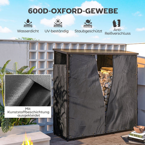 Rootz Firewood Rack Cover Set - Wood Storage Cover - Waterproof Cover - Heavy-Duty Polyester - UV Protection - 148cm x 62cm