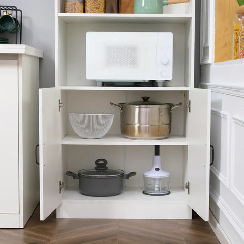 Rootz Kitchen Cabinet - Kitchen Buffet Cabinet - Country House Style - 2 Cabinets - 2 Shelves - Chipboard - White - 70 Cm X 40 Cm X 170 Cm