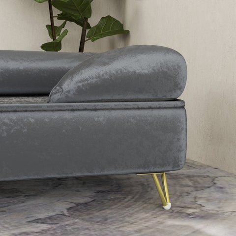 Rootz Pet Sofa Lounger - Dog Bed - Padded Cushion - Velvet Cover - Removable Washable - Wooden Frame - 76cm x 53.5cm x 34cm