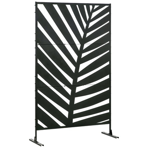 Rootz Outdoor Privacy Screen - Painted Steel Frame - Palm Leaf - Silhouette Design - Black - 122L x 45W x 198H cm