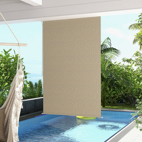 Rootz Outdoor Roller Blind - Sunshade - Privacy Screen - Hand Crank Operation - 120cm x 185cm - Beige - HDPE Fabric - Aluminum Frame
