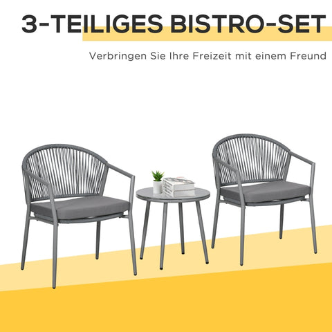 Rootz Garden Furniture Set - Patio Chairs - Outdoor Seating - Weatherproof - Comfortable Cushions - Elegant Design - 58cm x 62cm x 78cm (Chairs), Ø 48cm x 46cm (Table)