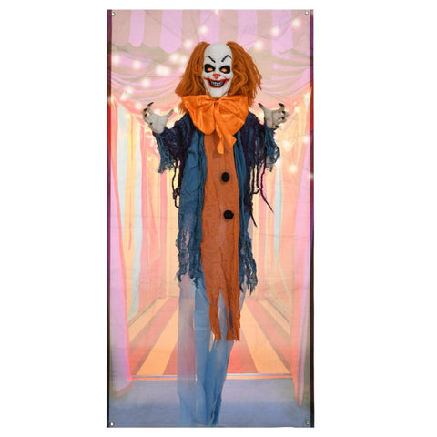 Rootz Halloween Animated Circus Clown Decoration - Spooky Prop - Moving Arms - Glowing Eyes - Clown Sounds - 83cm x 20cm x 168cm
