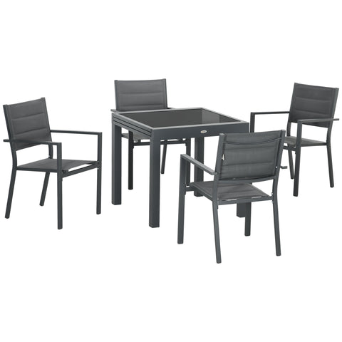 Rootz Garden Furniture Set - Outdoor Dining Set - Aluminum Patio Set - Extendable Table for 4-6 - 80/160cm x 80cm x 75cm Table, Dark Gray
