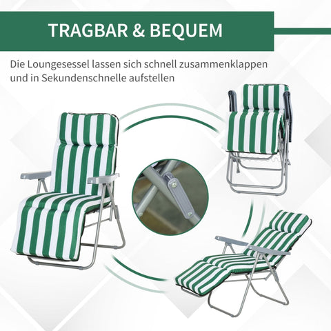 Rootz tuinligstoelen set van 2 - opvouwbare stoelen - buitenfauteuils - op 5 niveaus verstelbare rugleuning - ruimtebesparend ontwerp - hoogwaardige materialen - 60 cm x 75 cm x 102 cm - stalen frame - groen + wit