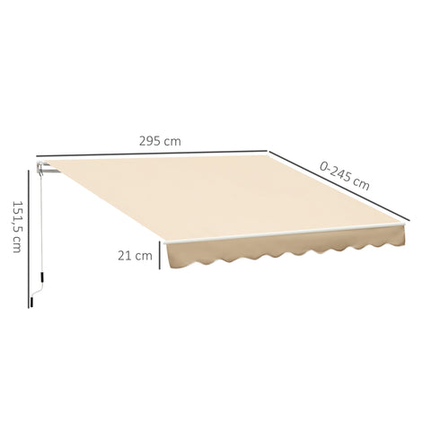 Rootz Manually Extendable Awning - Retractable Sunshade - UV Protection Cover - Aluminum Frame for Terrace - 295cm x 245cm
