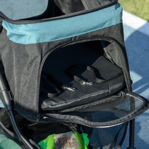 Rootz Dog Stroller - Pet Stroller - Dog Buggy with Rain Cover - Foldable - 2 Drink Holders - Blue + Black - 80.5cm x 51.5cm x 100cm