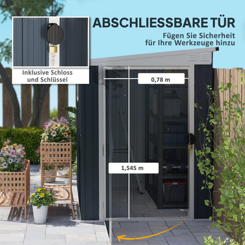 Rootz Garden Shed - Tool Storage - Garden Equipment House - Lockable Steel Design - 128cm x 193cm x 181cm - Grey