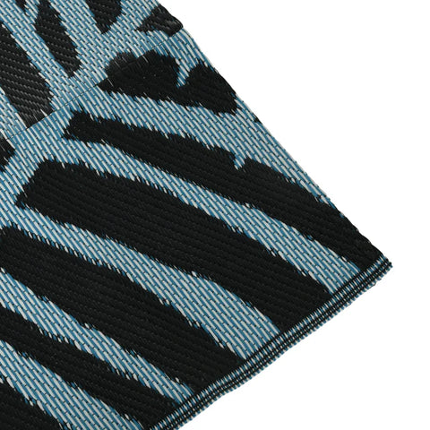 Rootz Outdoor Reversible Carpet - Waterproof - Leaf Pattern - Non-woven Fabric - Blue + Black + Cream - 182cm x 274cm x 0.3cm