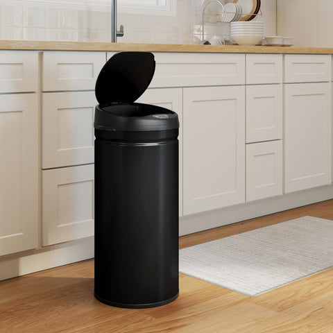 Rootz Touch-Free Sensor Waste Bin - Automatic Trash Can - Stainless Steel Bin - Soft-Close - 30.5cm x 30.5cm x 68cm - Black