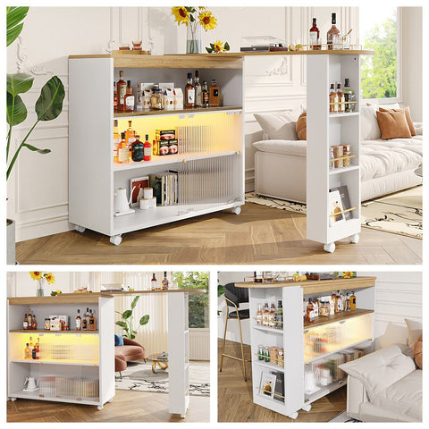 Rootz Extendable Bar Table - Modern Movable Bar Table - Telescopic Bar Table - Extra Storage - 138-204×39×105 cm, White