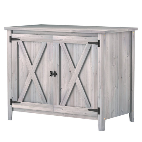 Rootz Wooden Garden Cabinet - Outdoor Storage Unit - Weatherproof Tool Shed - Barn Design -  Grey - 110cm x 60cm x 88.5cm