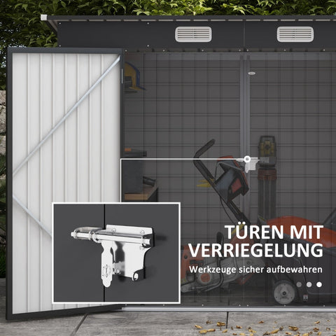 Rootz Steel Garden Shed - Tool Storage - Outdoor Cabinet - Galvanized Steel - Secure & Organize - Weather Resistant - Easy Assembly - 249cm x 121cm x 166/183cm