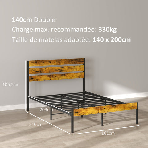 Rootz Double Bed Frame - Industrial Bed - Steel Frame - Supports 330kg - 141cm x 210cm x 105.5cm - Transform Bedroom Elegantly