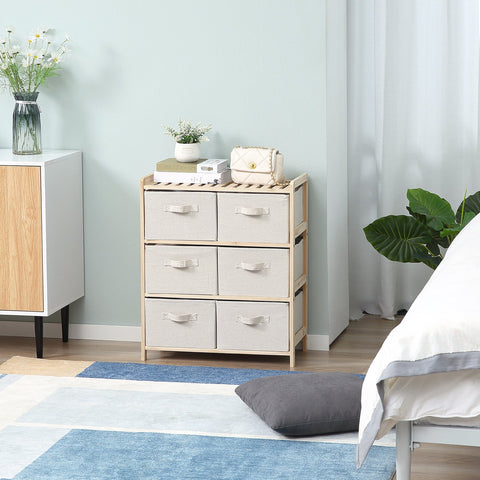 Rootz Fabric Chest of Drawers - Storage Cabinet - 6 Foldable Drawers - Space-Saving Organizer - 59 x 28 x 70 cm - White and Brown