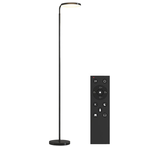 Rootz LED Floor Lamp - Standing Light - Uplighter - Magnetic Remote - Adjustable Brightness - Eye Comfort - 41x25x166-177cm - Black