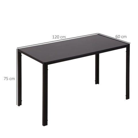 Rootz Dining Table - Kitchen Table - Modern Dining Table - Tempered Glass Top - Durable Metal Legs - 120cm x 60cm x 75cm - Black