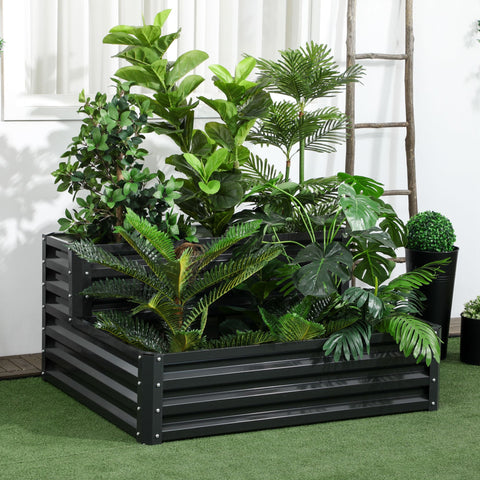 Rootz Square Steel Raised Bed - Planter Box - Garden Bed - Weatherproof, Open Bottom Design - 120cm x 101cm x 58cm - Grey