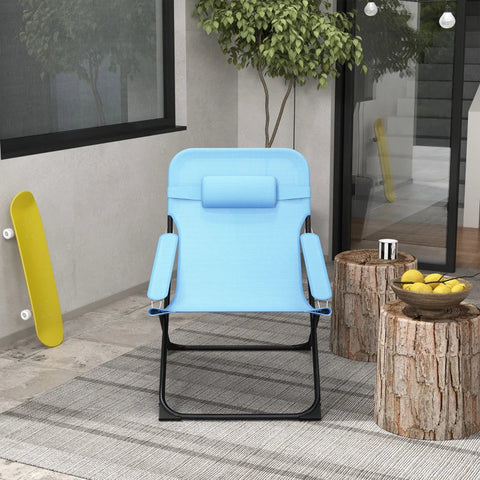 Rootz Garden Chairs - Folding Chair - 4 Level - Adjustable Breathable - Metal Frame - Steel - Polyester - Foam - Black-Blue - 69L x 91W x 96H cm