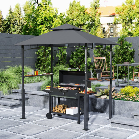 Rootz Grill Pavilion - Garden Grill Tent - BBQ Shelter - Perfect Air Circulation - 243L x 148B x 248H cm - LED Lighting & Spice Shelves