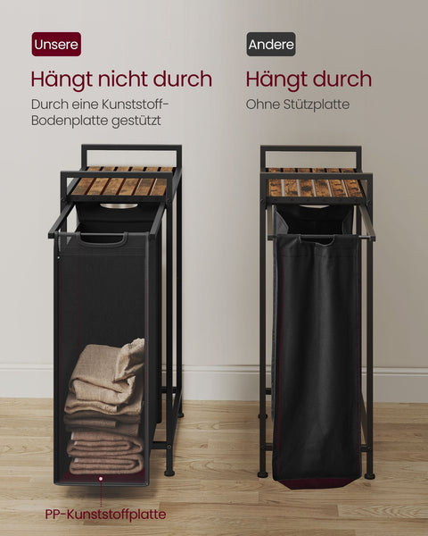 Rootz Laundry Basket with Shelf - Clothes Hamper - Laundry Organizer - Space-Saving Design - 42cm x 28cm x 75cm