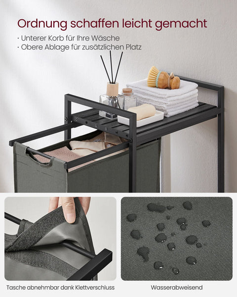 Rootz Laundry Basket with Shelf - Clothes Hamper - Storage Bin - 42x28x75cm - Slate Gray-Anthracite Gray - Space-Saving Design