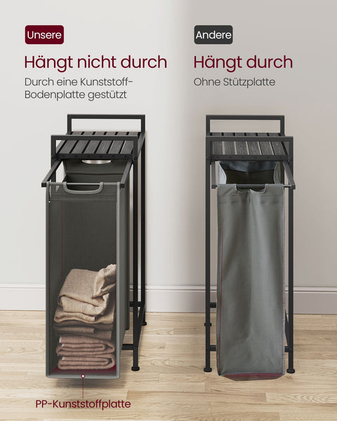 Rootz Laundry Basket with Shelf - Clothes Hamper - Storage Bin - 42x28x75cm - Slate Gray-Anthracite Gray - Space-Saving Design