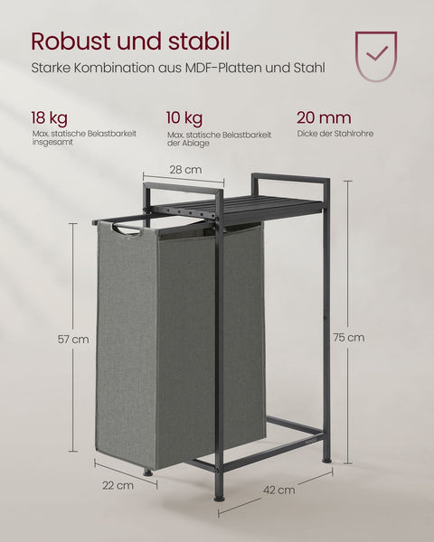 Rootz Laundry Basket with Shelf - Clothes Hamper - Storage Bin - 42x28x75cm - Slate Gray-Anthracite Gray - Space-Saving Design