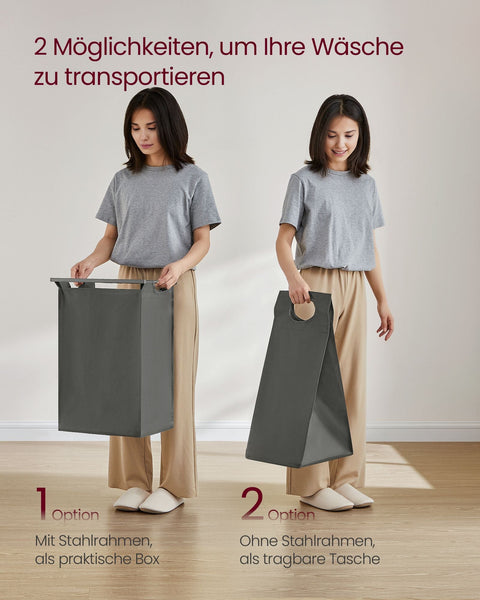 Rootz Laundry Basket with Shelf - Clothes Hamper - Storage Bin - 42x28x75cm - Slate Gray-Anthracite Gray - Space-Saving Design