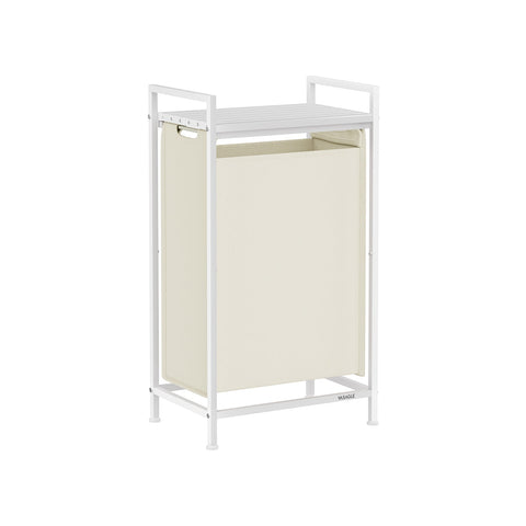 Rootz Laundry Basket with Shelf - Clothes Hamper - Storage Organizer - MDF, Steel & Oxford Cloth - 42 x 28 x 75cm - White
