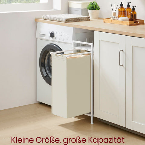 Rootz Laundry Basket with Shelf - Cream White Cloud White - MDF Steel Construction - Oxford Fabric Bags - 42cm x 28cm x 75cm