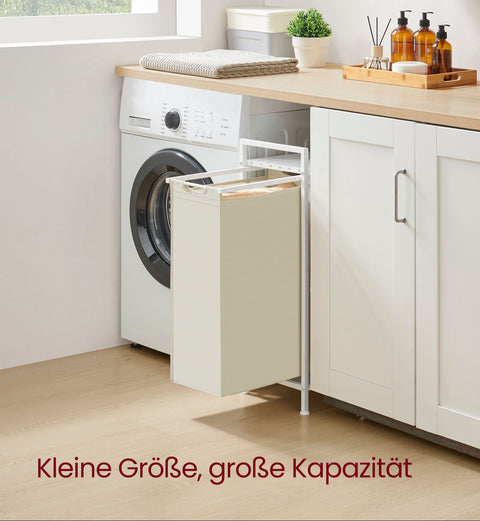 Rootz Laundry Basket with Shelf - Clothes Hamper - Storage Organizer - MDF, Steel & Oxford Cloth - 42 x 28 x 75cm - White