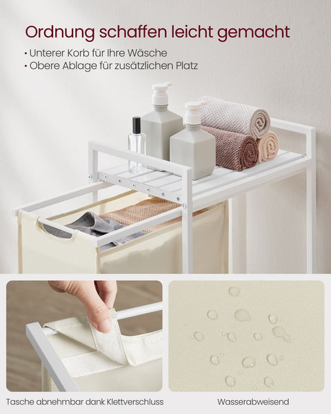 Rootz Laundry Basket with Shelf - Clothes Hamper - Storage Organizer - MDF, Steel & Oxford Cloth - 42 x 28 x 75cm - White