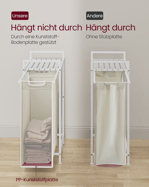 Rootz Laundry Basket with Shelf - Clothes Hamper - Storage Organizer - MDF, Steel & Oxford Cloth - 42 x 28 x 75cm - White