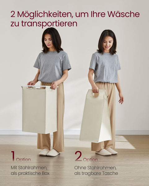 Rootz Laundry Basket with Shelf - Cream White Cloud White - MDF Steel Construction - Oxford Fabric Bags - 42cm x 28cm x 75cm