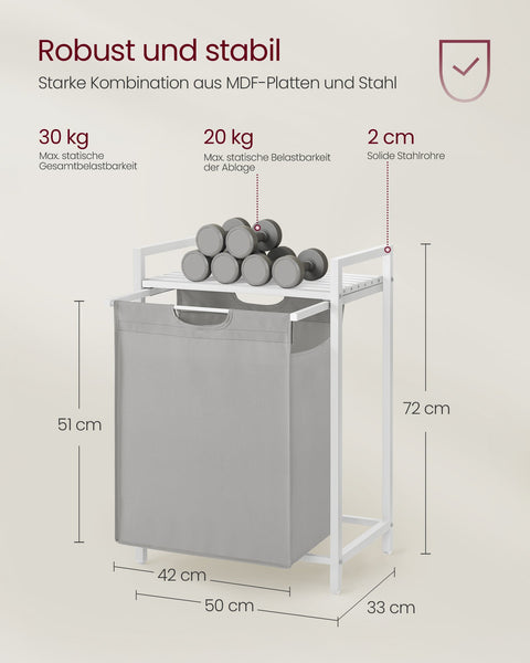 Rootz Laundry Collector with Shelf - Clothes Organizer - Storage Basket - Oxford Tissue - 50cm x 33cm x 72cm - Max Load 30kg