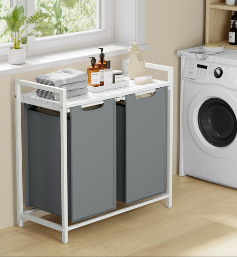 Rootz Laundry Basket with Shelf - Clothes Organizer - Hamper Storage - Space-Saving Design - 73x33x72cm