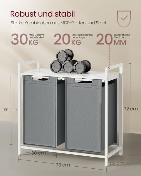 Rootz Laundry Basket with Shelf - Clothes Organizer - Hamper Storage - Space-Saving Design - 73x33x72cm